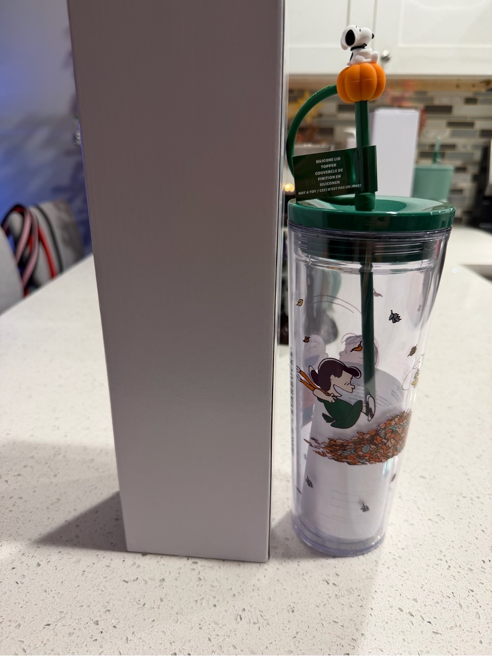 Starbucks Green & Orange Snoopy Pumpkin Straw Tumbler